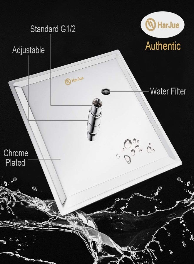 HarJue Shower Head with Extension Arm, High Pressure Square with ShowerArm, Stainless Steel Rainfall -Waterfall Full Body Coverage (12'' Shower with 16'' Arm, Chrome) - Image 2